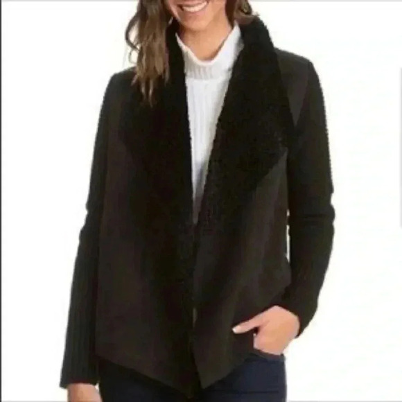Chelsea & Theodore Cardigan Sweater Brown Faux Fur Women’s Size Small - Picture 1 of 6